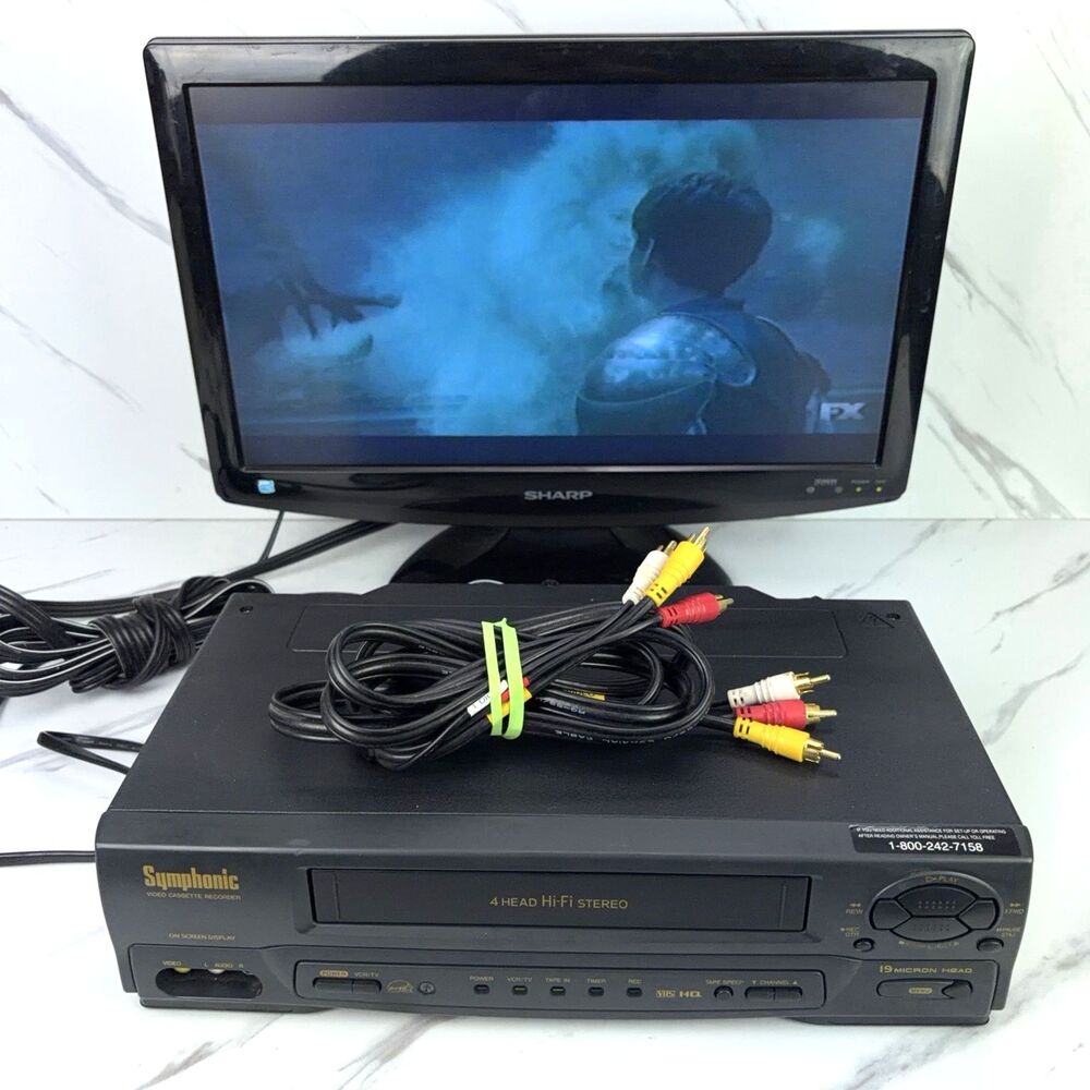 Symphonic VR-701 4 Head Hi-Fi Stereo VHS Video Cassette Player + AV Cords Tested